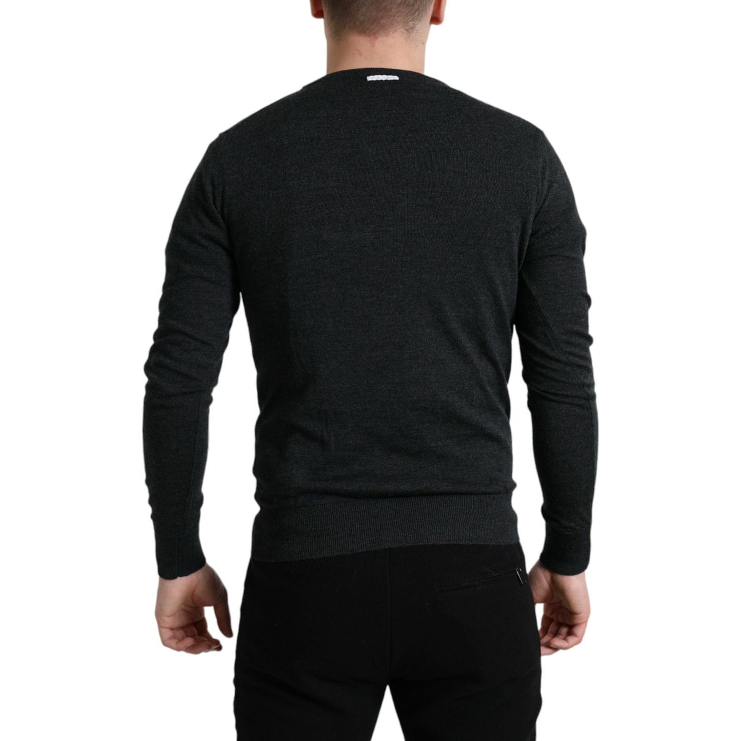 Dolce & Gabbana Gray Wool Round Neck Pullover Sweater Dolce & Gabbana