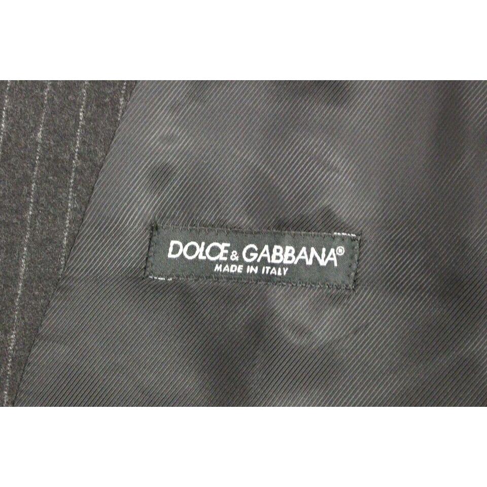Dolce & Gabbana Gray Striped Wool Logo Vest Gilet Vests Dolce & Gabbana