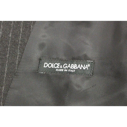 Dolce & Gabbana Gray Striped Wool Logo Vest Gilet Vests Dolce & Gabbana