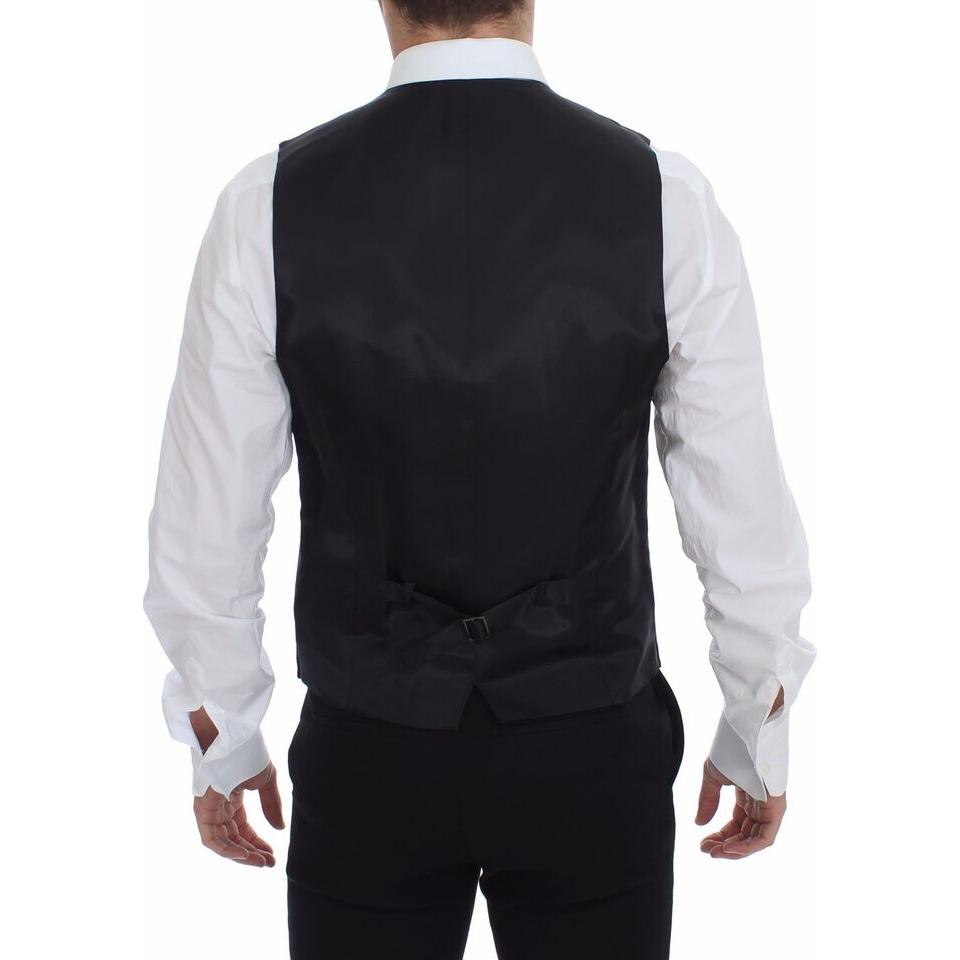 Dolce & Gabbana Gray Striped Wool Logo Vest Gilet Vests Dolce & Gabbana