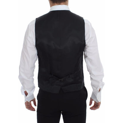 Dolce & Gabbana Gray Striped Wool Logo Vest Gilet Vests Dolce & Gabbana