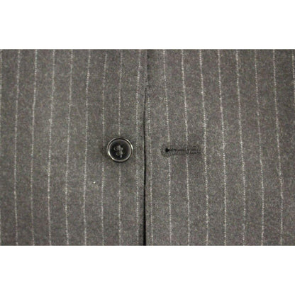 Dolce & Gabbana Gray Striped Wool Logo Vest Gilet Vests Dolce & Gabbana
