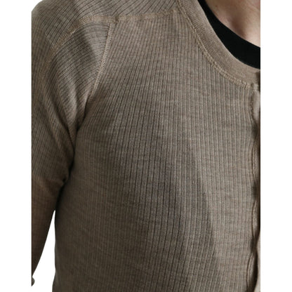 Dolce & Gabbana Henley Pullover Beige Cashmere Sweater Dolce & Gabbana