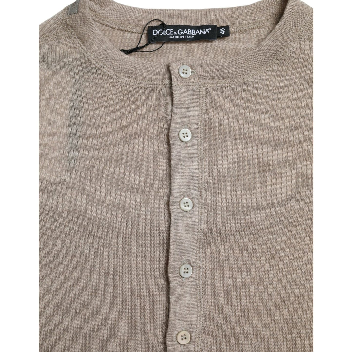 Dolce & Gabbana Henley Pullover Beige Cashmere Sweater Dolce & Gabbana