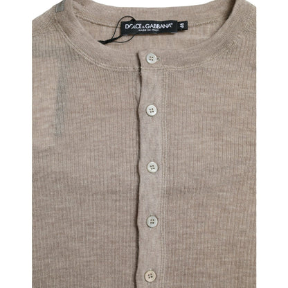 Dolce & Gabbana Henley Pullover Beige Cashmere Sweater Dolce & Gabbana