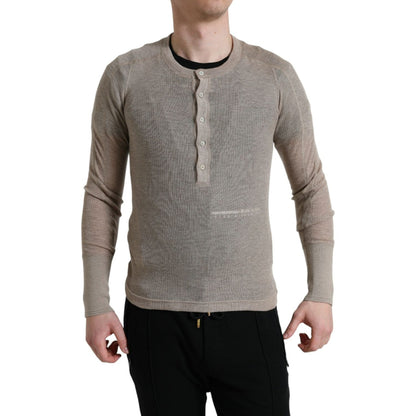 Dolce & Gabbana Henley Pullover Beige Cashmere Sweater Dolce & Gabbana