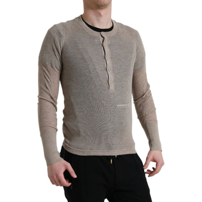 Dolce & Gabbana Henley Pullover Beige Cashmere Sweater Dolce & Gabbana