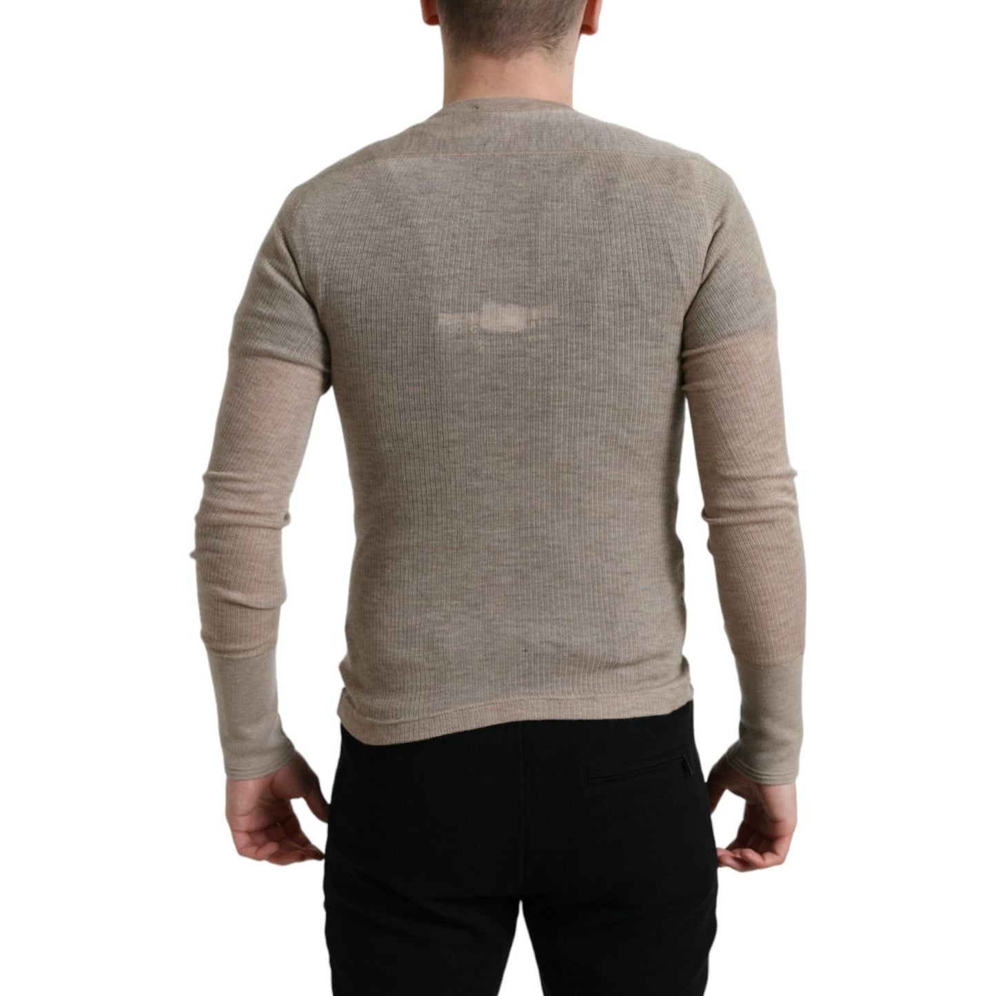Dolce & Gabbana Henley Pullover Beige Cashmere Sweater Dolce & Gabbana