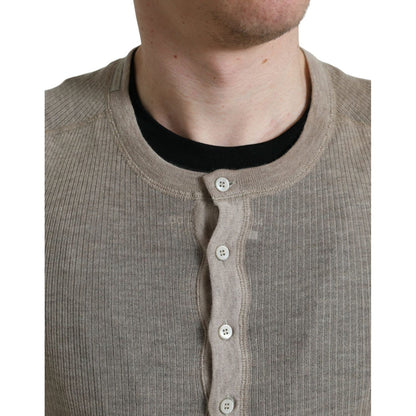 Dolce & Gabbana Henley Pullover Beige Cashmere Sweater Dolce & Gabbana