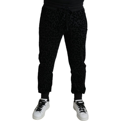 Dolce & Gabbana Black Leopard Cotton Slim Fit Jogger Pants Dolce & Gabbana