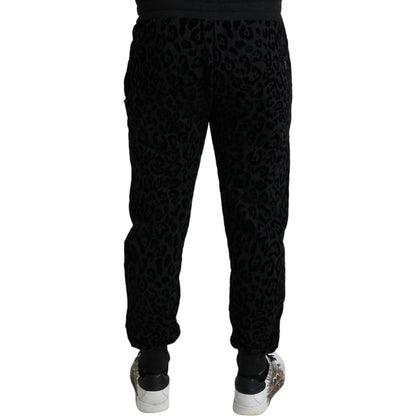 Dolce & Gabbana Black Leopard Cotton Slim Fit Jogger Pants Dolce & Gabbana