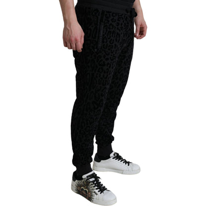 Dolce & Gabbana Black Leopard Cotton Slim Fit Jogger Pants Dolce & Gabbana