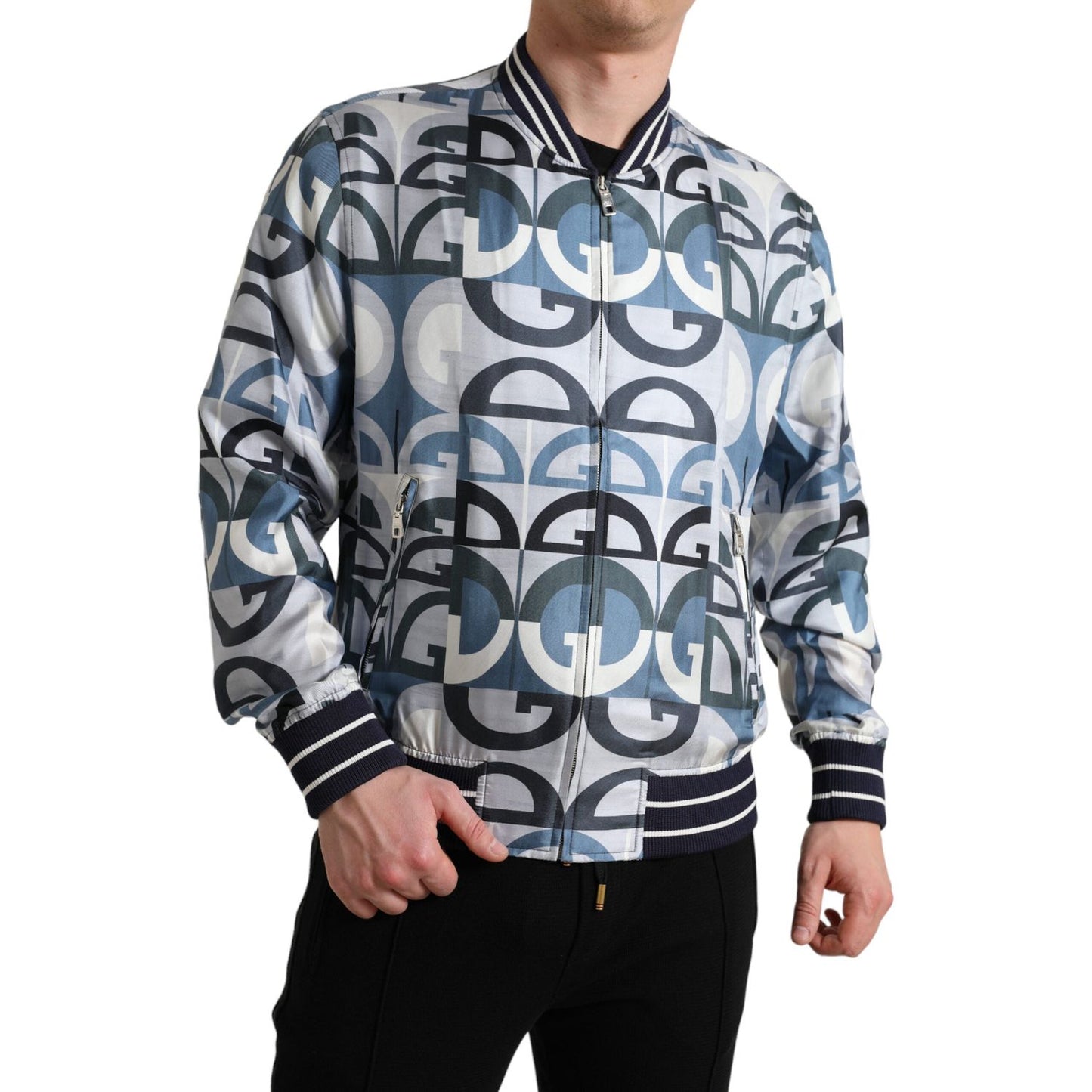 Dolce & Gabbana Multicolor Logo Print Bomber Blouson Jacket Dolce & Gabbana