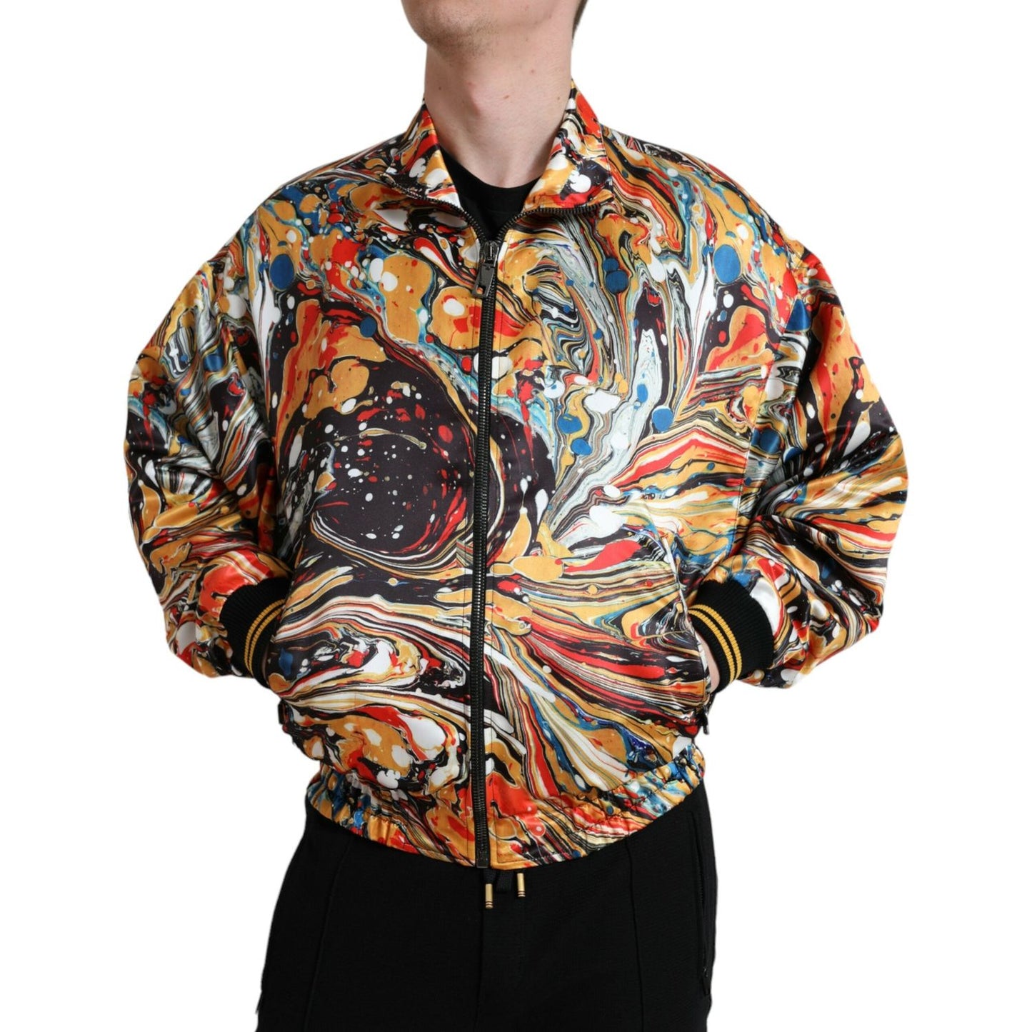 Dolce & Gabbana Multicolor Abstract Polyester Bomber Jacket Dolce & Gabbana