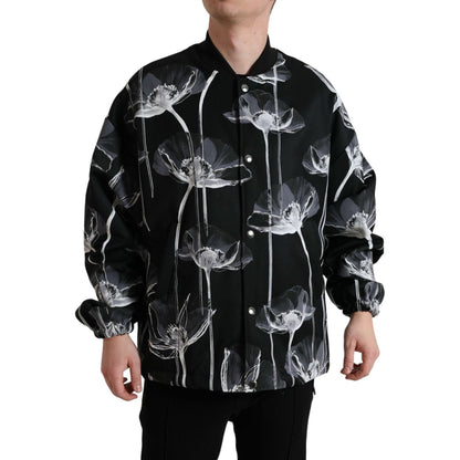 Dolce & Gabbana Black Floral Print Wool Button Down Bomber Jacket Dolce & Gabbana