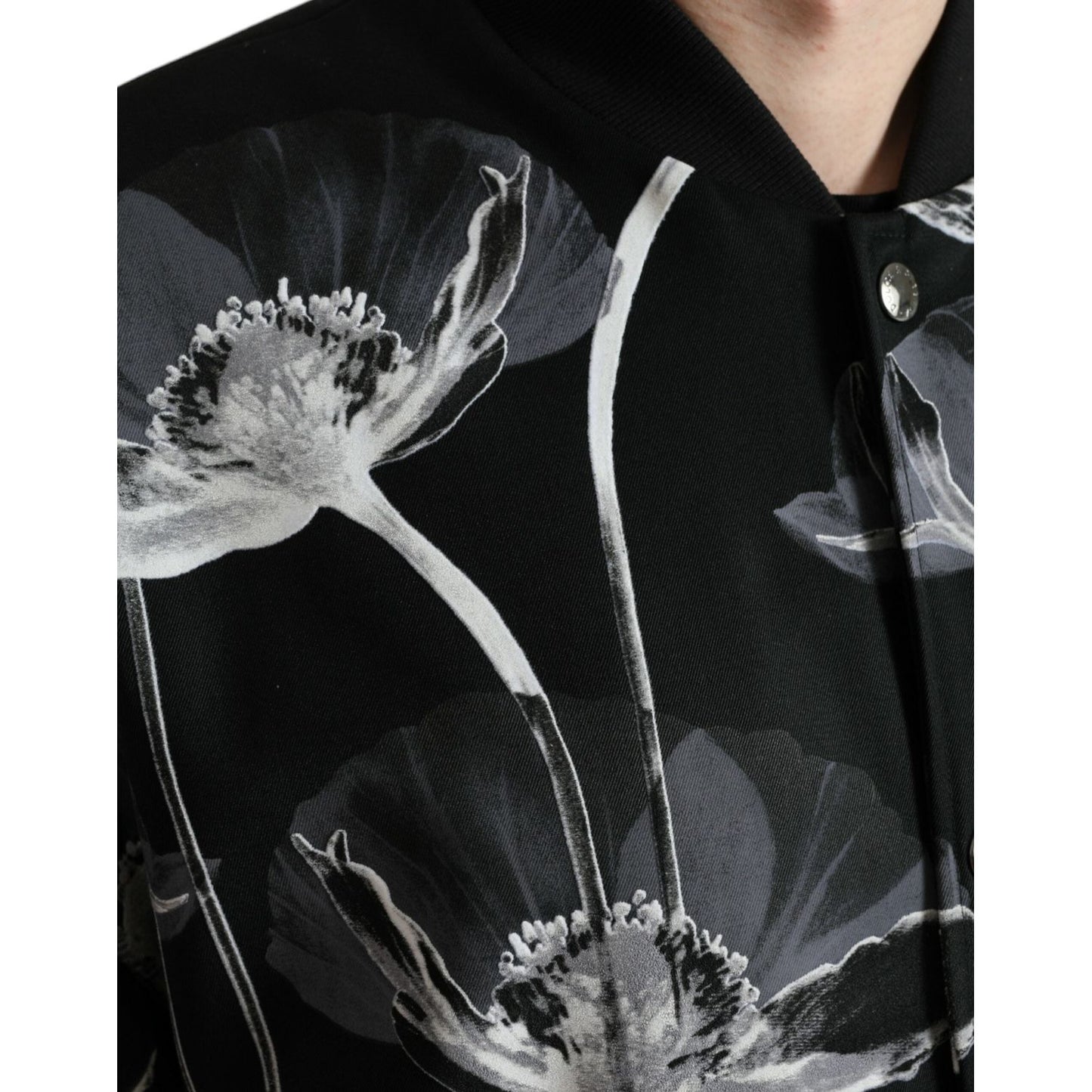 Dolce & Gabbana Black Floral Print Wool Button Down Bomber Jacket Dolce & Gabbana
