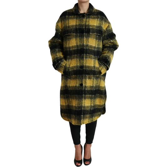 Dolce & Gabbana Yellow Plaid Long Sleeve Casual Coat Jacket Dolce & Gabbana