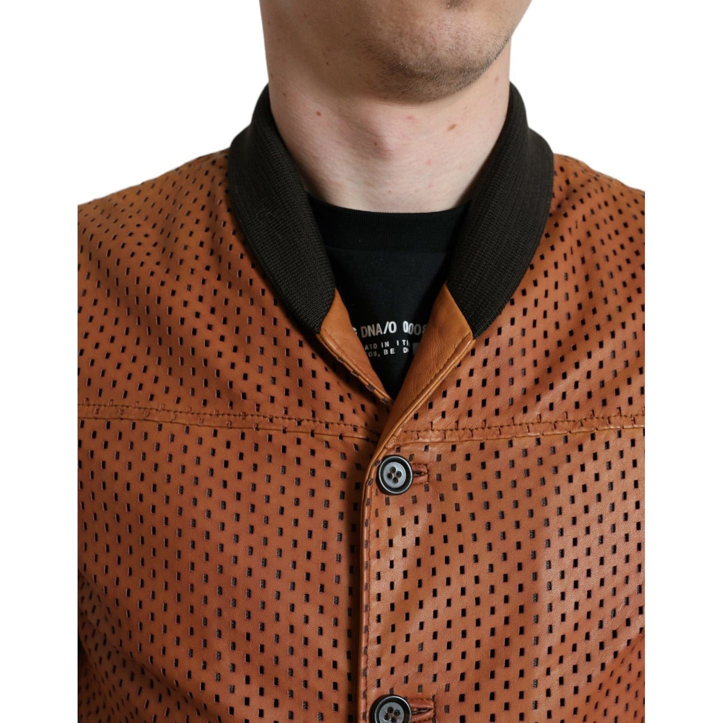 Dolce & Gabbana Brown Lambskin Leather Perforated Jacket Dolce & Gabbana
