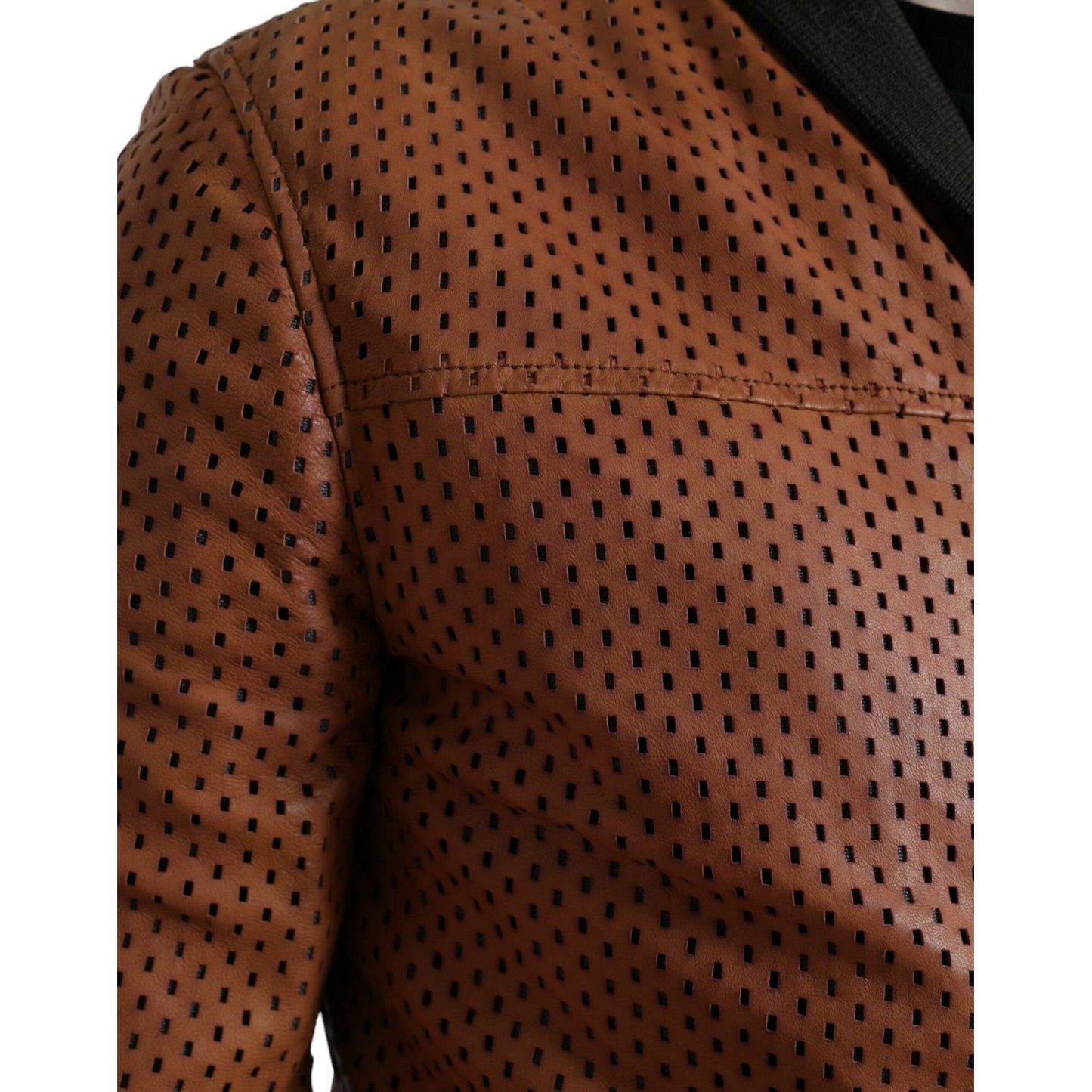 Dolce & Gabbana Brown Lambskin Leather Perforated Jacket Dolce & Gabbana