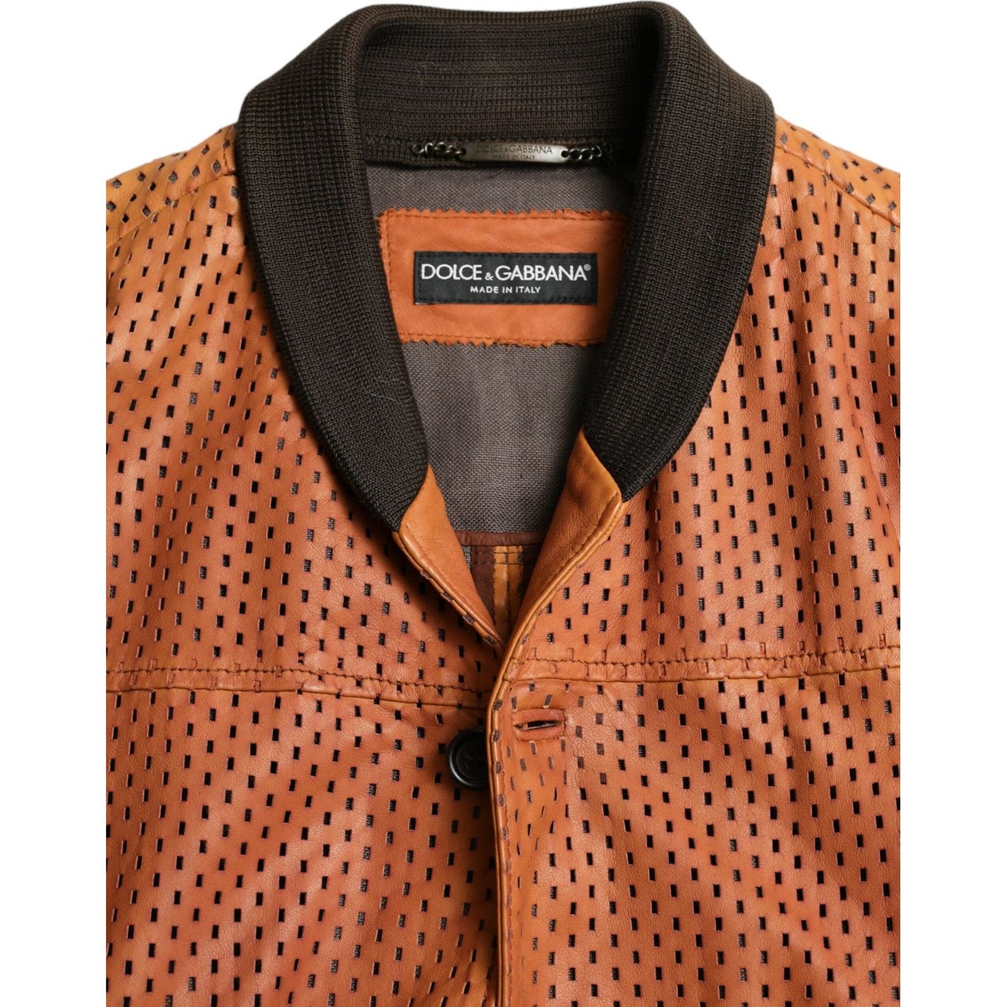 Dolce & Gabbana Brown Lambskin Leather Perforated Jacket Dolce & Gabbana