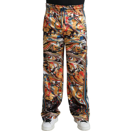 Dolce & Gabbana Multicolor Marble Print Satin Pants Dolce & Gabbana