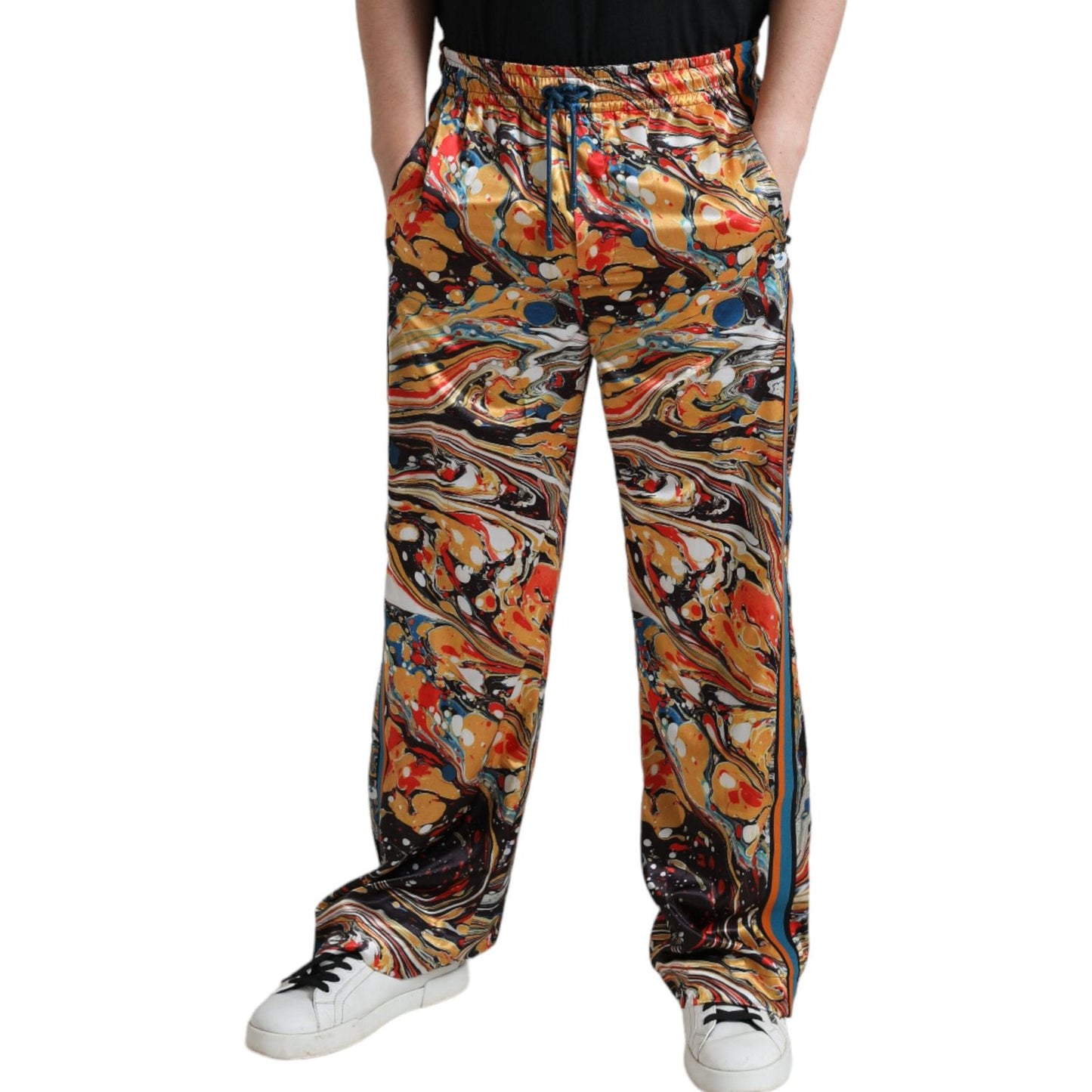 Dolce & Gabbana Multicolor Marble Print Satin Pants Dolce & Gabbana