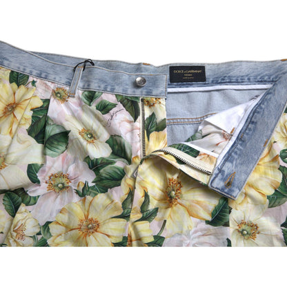 Dolce & Gabbana Multicolor Floral Print Denim Bermuda Shorts Dolce & Gabbana