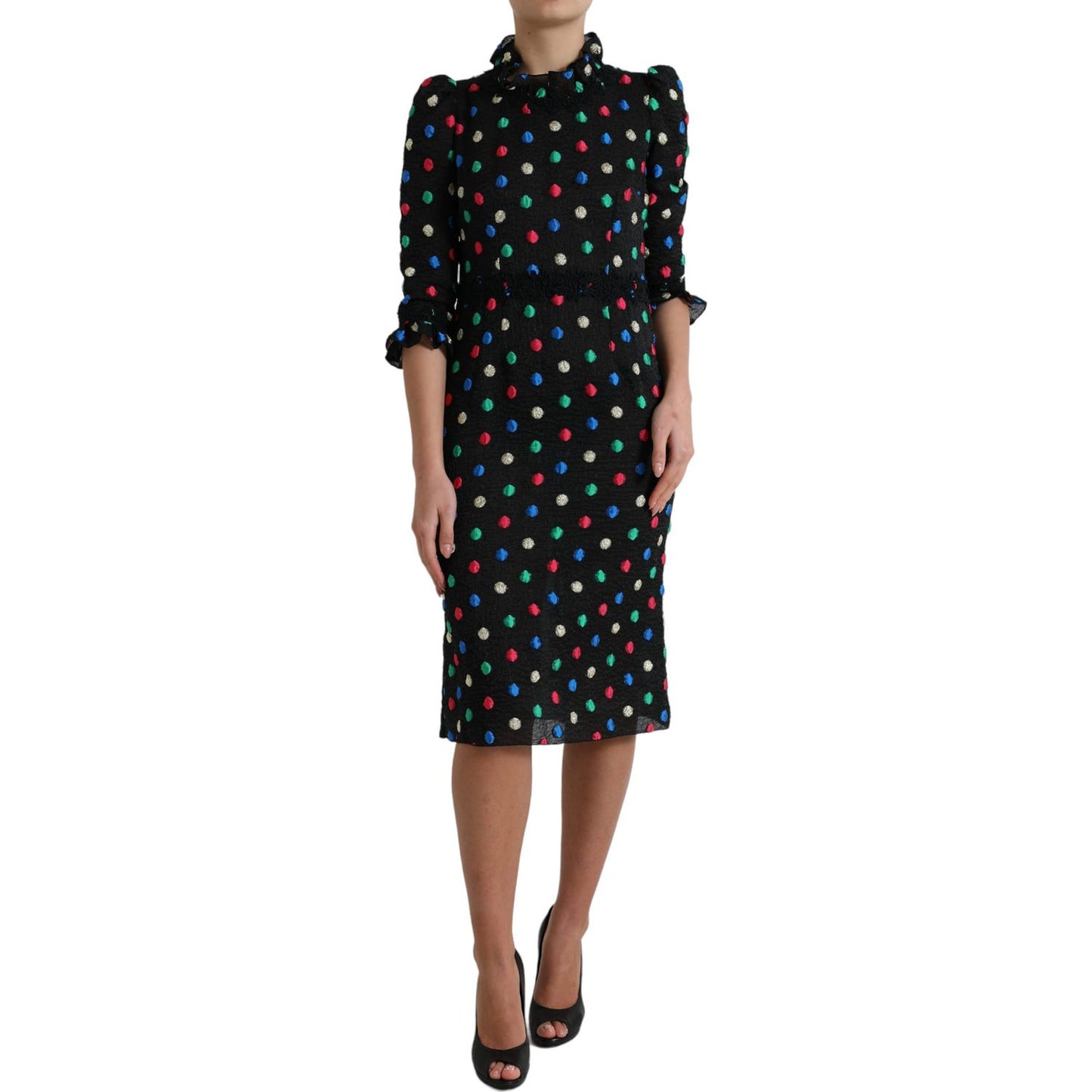 Dolce & Gabbana Black Polka Dot Ruffle Cotton Midi Dress Dolce & Gabbana