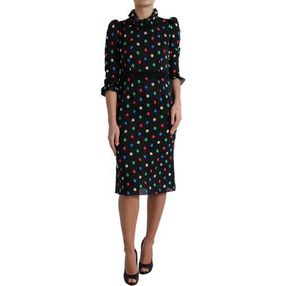 Dolce & Gabbana Black Polka Dot Ruffle Cotton Midi Dress Dolce & Gabbana