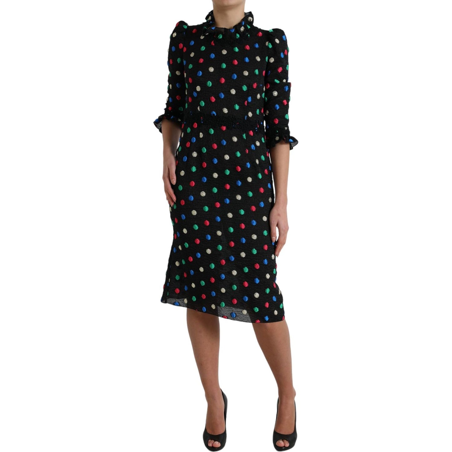 Dolce & Gabbana Black Polka Dot Ruffle Cotton Midi Dress Dolce & Gabbana