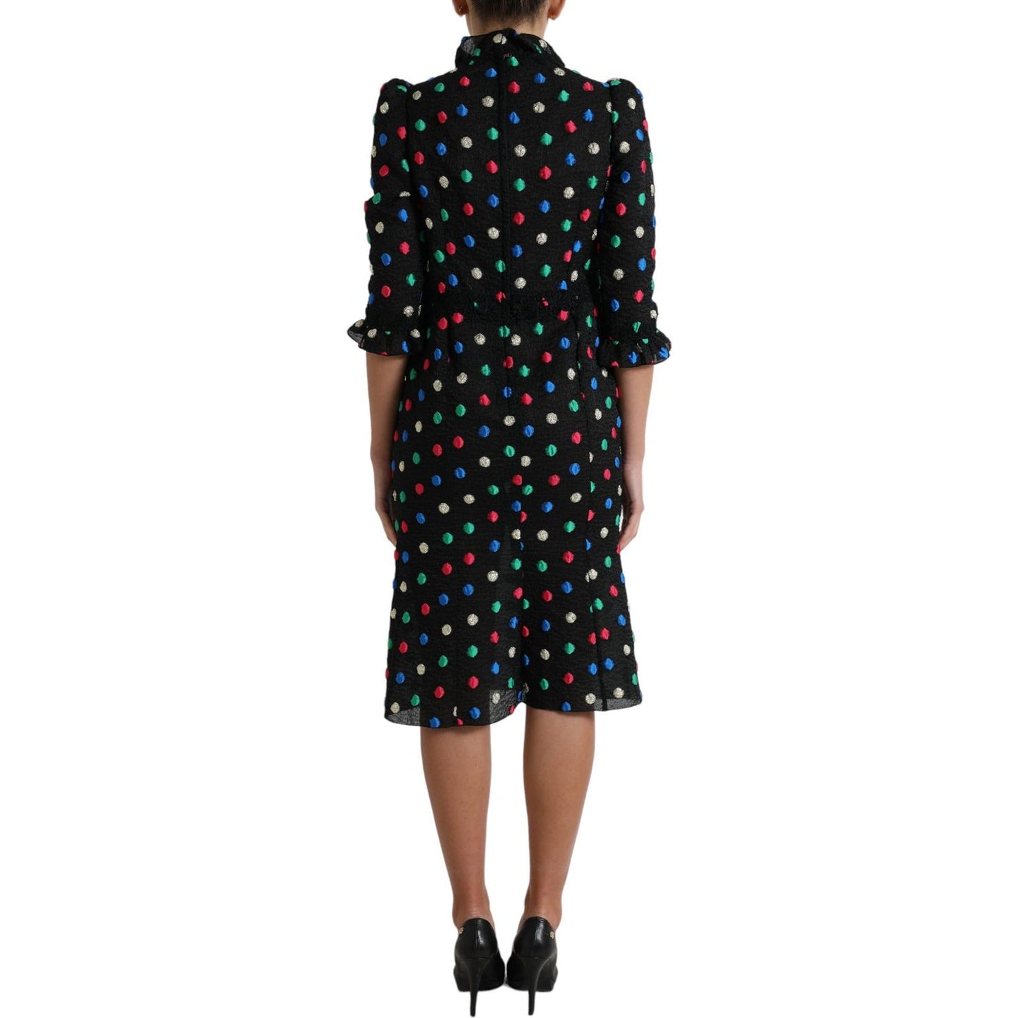 Dolce & Gabbana Black Polka Dot Ruffle Cotton Midi Dress Dolce & Gabbana