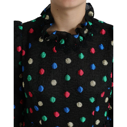 Dolce & Gabbana Black Polka Dot Ruffle Cotton Midi Dress Dolce & Gabbana