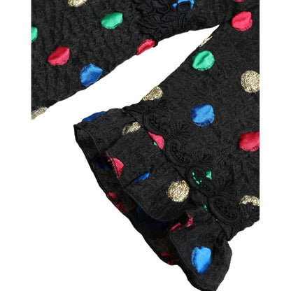 Dolce & Gabbana Black Polka Dot Ruffle Cotton Midi Dress Dolce & Gabbana