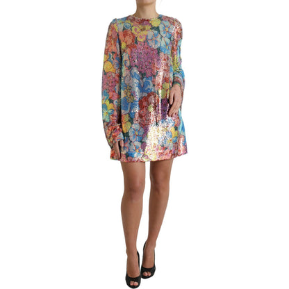 Dolce & Gabbana Multicolor Floral Sequined Shift Mini Dress Dolce & Gabbana