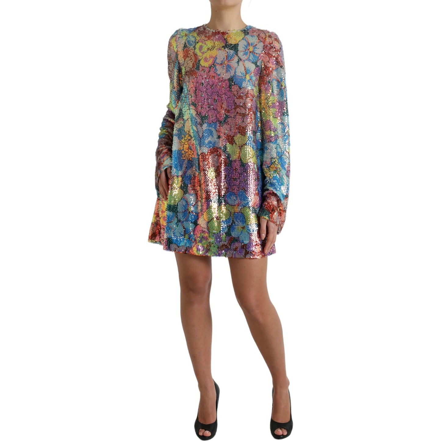 Dolce & Gabbana Multicolor Floral Sequined Shift Mini Dress Dolce & Gabbana