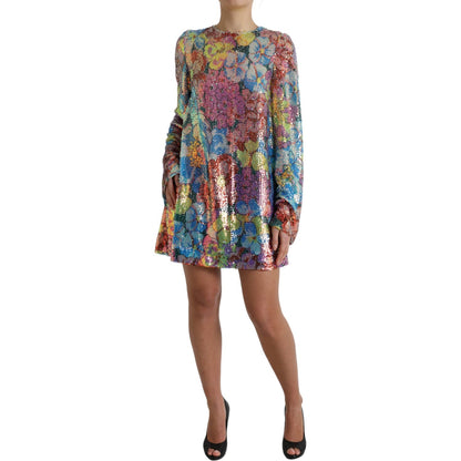Dolce & Gabbana Multicolor Floral Sequined Shift Mini Dress Dolce & Gabbana