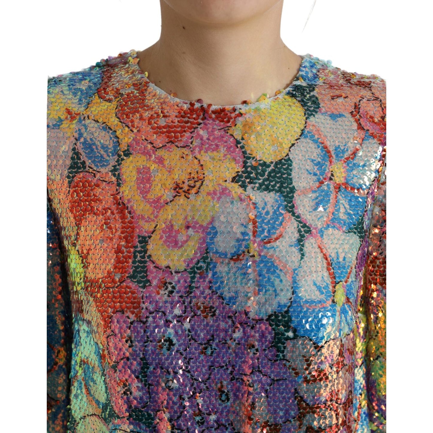 Dolce & Gabbana Multicolor Floral Sequined Shift Mini Dress Dolce & Gabbana