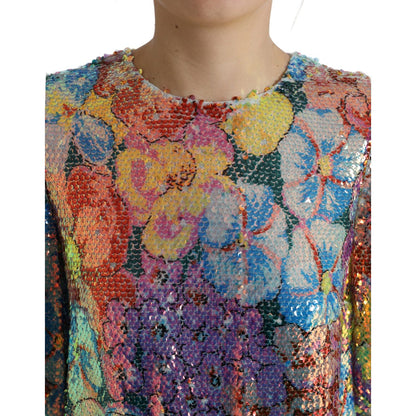 Dolce & Gabbana Multicolor Floral Sequined Shift Mini Dress Dolce & Gabbana