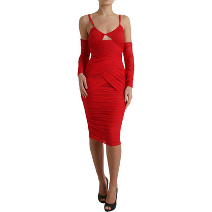Dolce & Gabbana Red Nylon Stretch Cut Out Midi Dress Dolce & Gabbana