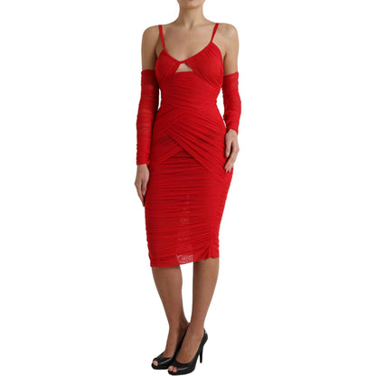 Dolce & Gabbana Red Nylon Stretch Cut Out Midi Dress Dolce & Gabbana