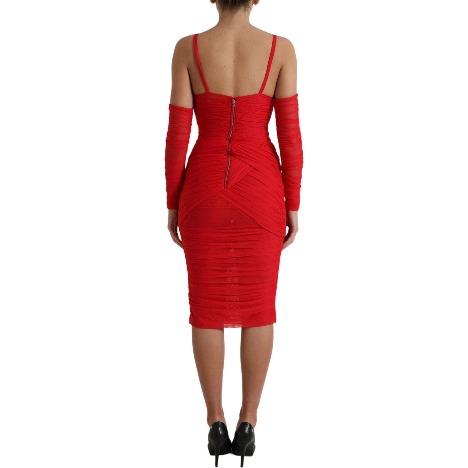 Dolce & Gabbana Red Nylon Stretch Cut Out Midi Dress