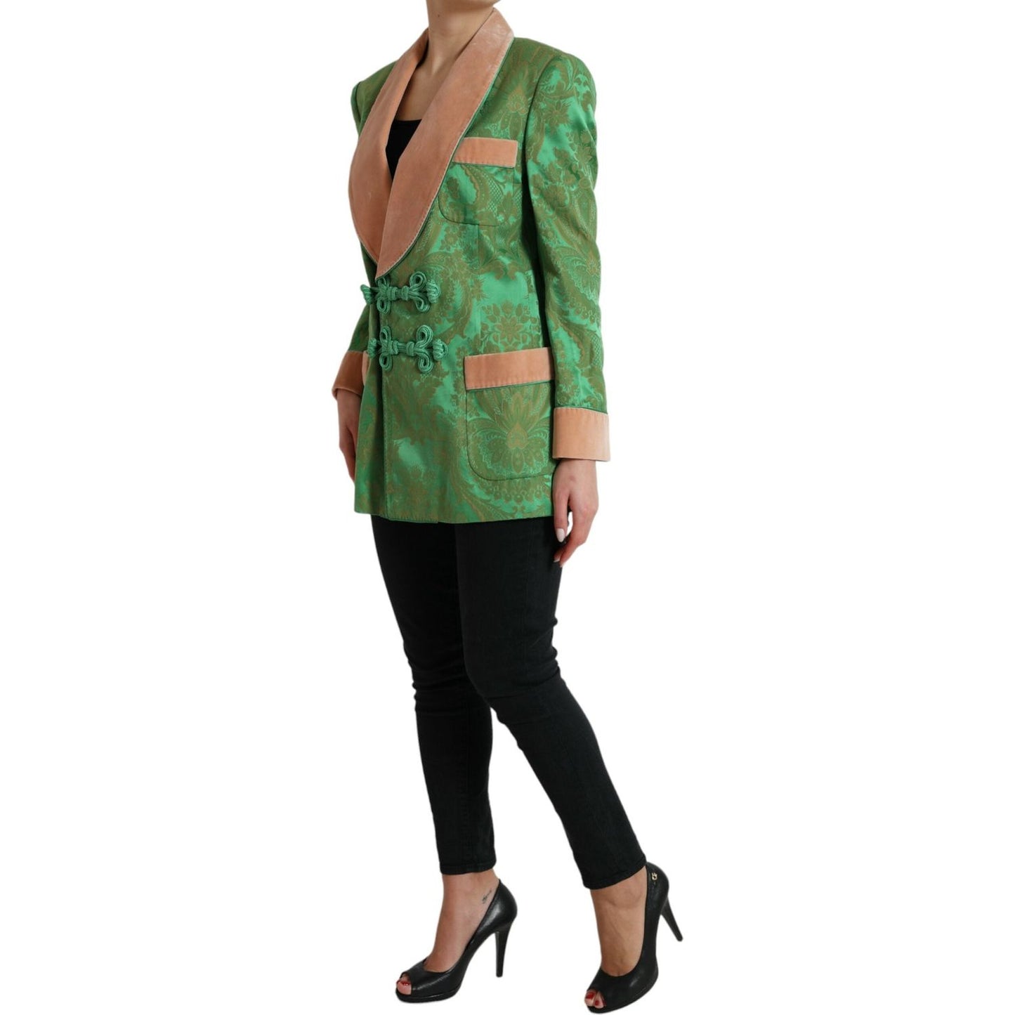 Dolce & Gabbana Green Floral Double Breasted Coat Jacket Dolce & Gabbana