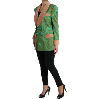 Dolce & Gabbana Green Floral Double Breasted Coat Jacket Dolce & Gabbana