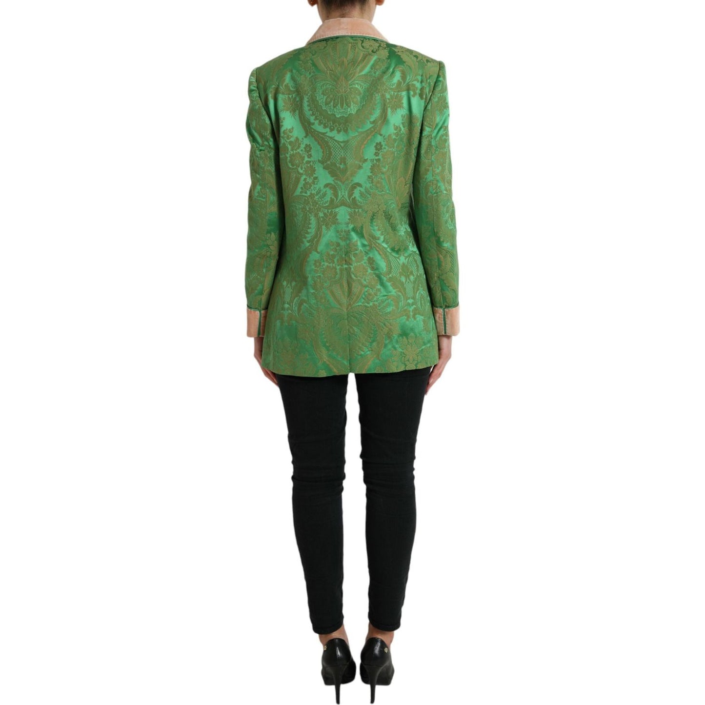 Dolce & Gabbana Green Floral Double Breasted Coat Jacket Dolce & Gabbana