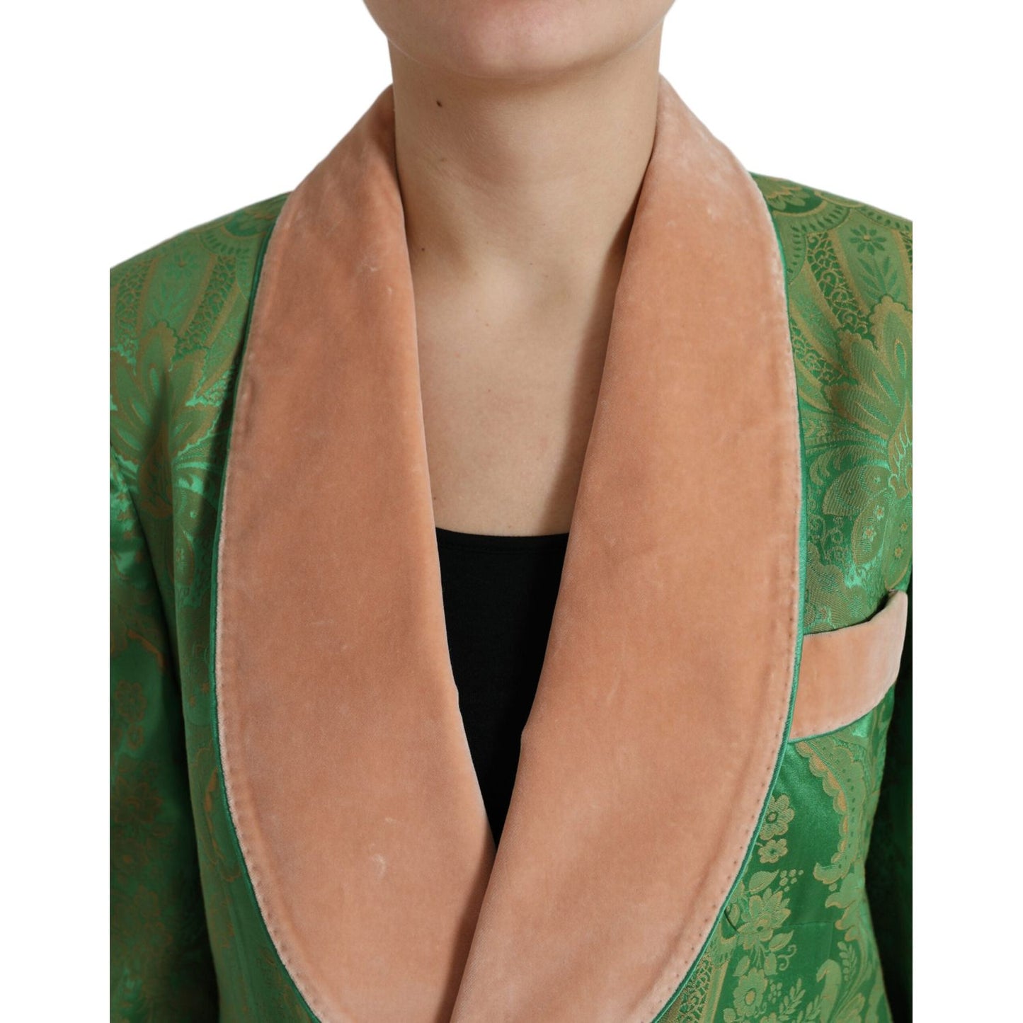 Dolce & Gabbana Green Floral Double Breasted Coat Jacket Dolce & Gabbana