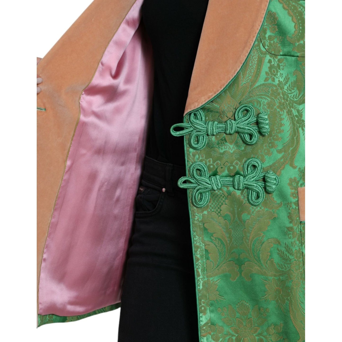 Dolce & Gabbana Green Floral Double Breasted Coat Jacket Dolce & Gabbana