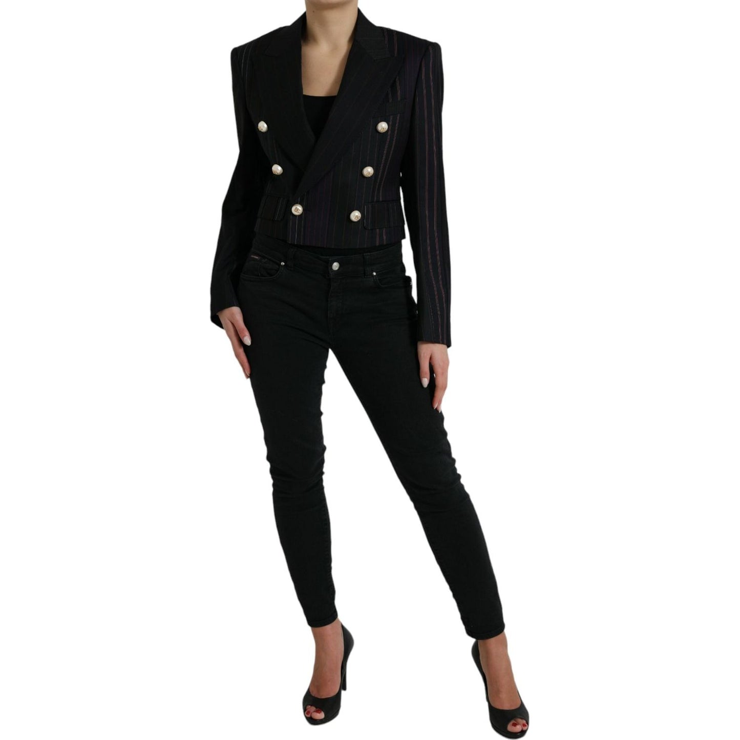 Dolce & Gabbana Black Striped SICILIA Double Breasted Jacket Dolce & Gabbana