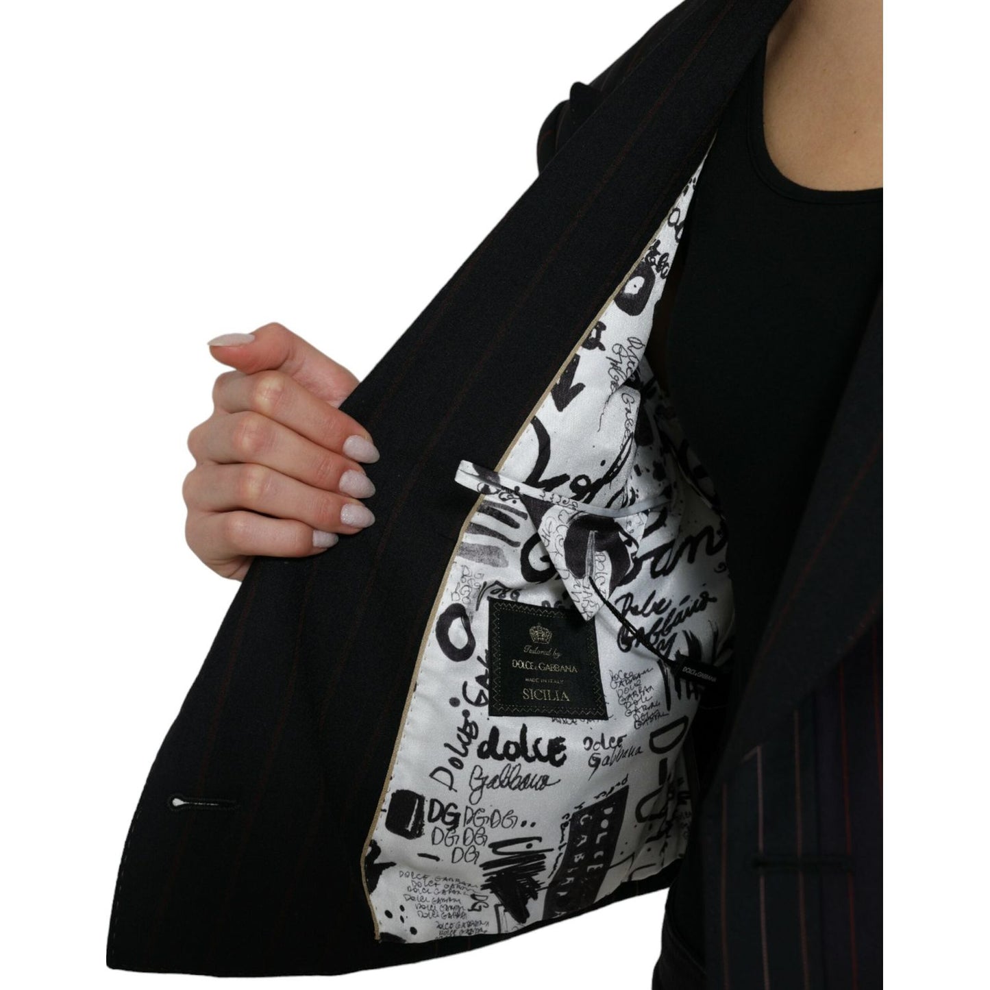 Dolce & Gabbana Black Striped SICILIA Double Breasted Jacket Dolce & Gabbana