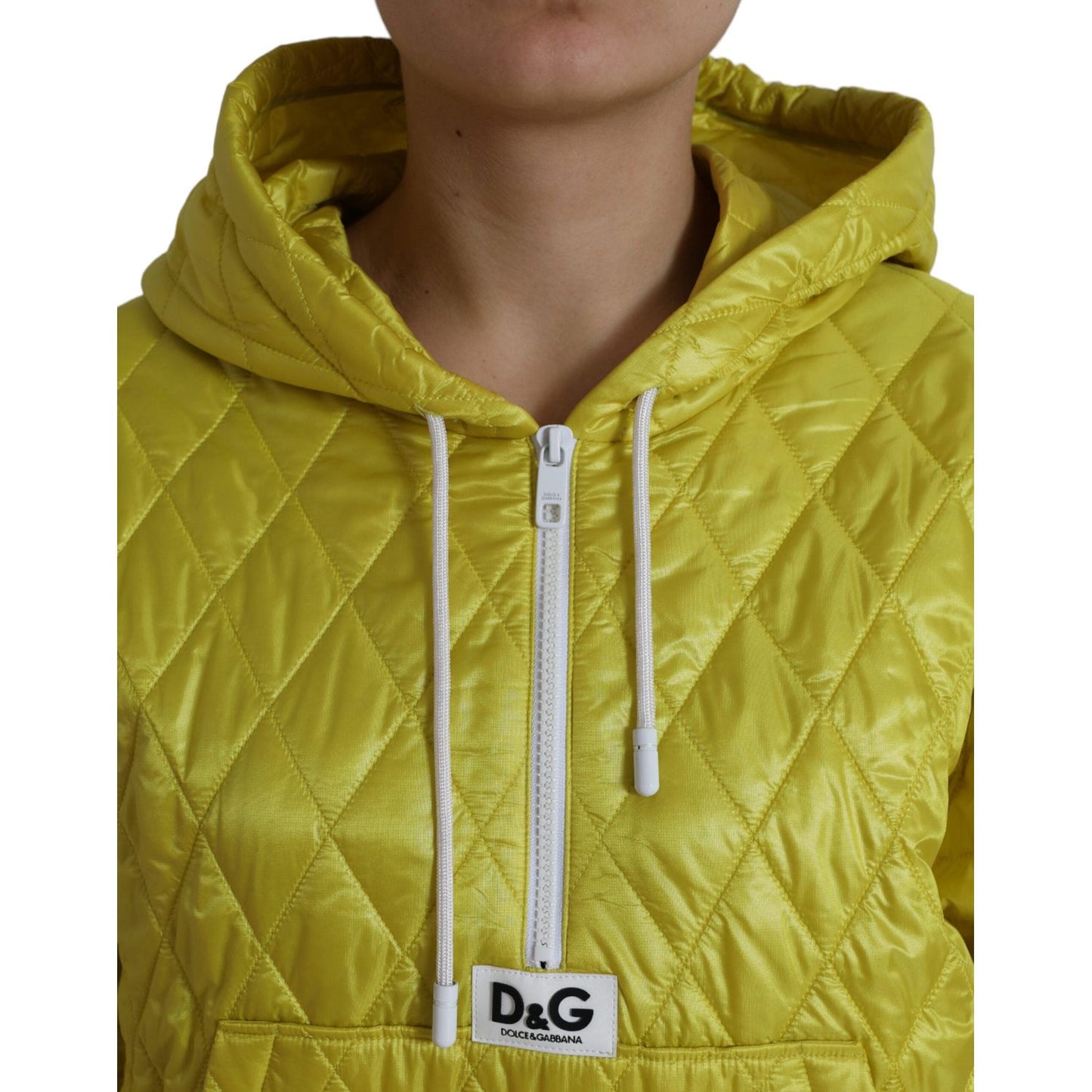 Dolce & Gabbana Yellow Nylon Quilted Hooded Pullover Jacket Dolce & Gabbana