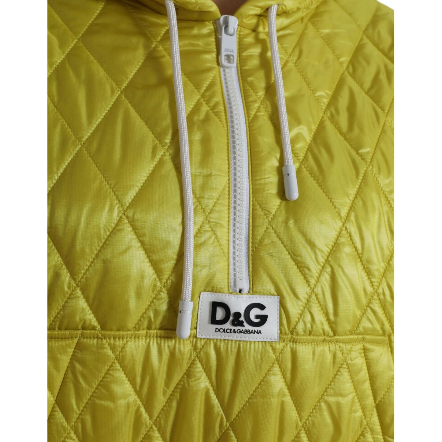 Dolce & Gabbana Yellow Nylon Quilted Hooded Pullover Jacket Dolce & Gabbana